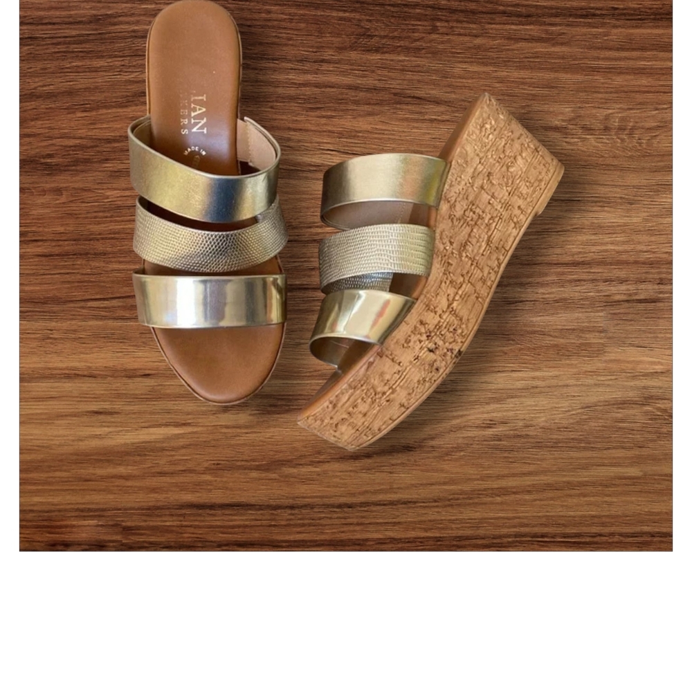 Gold Wedge Sandals Noile Italian Shoemakers